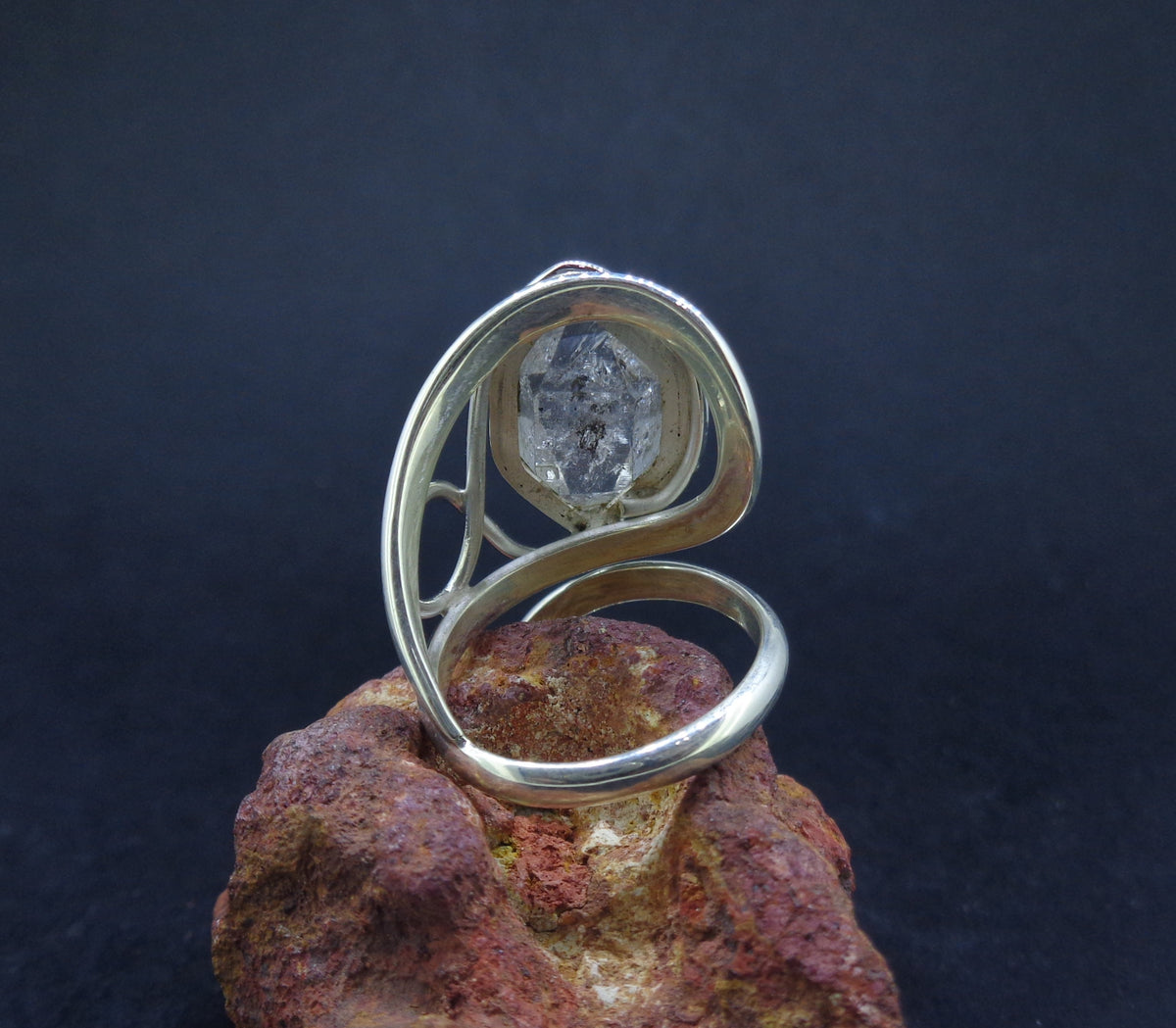 Herkimer Diamond & Zircon Sterling Silver Adjustable Ring