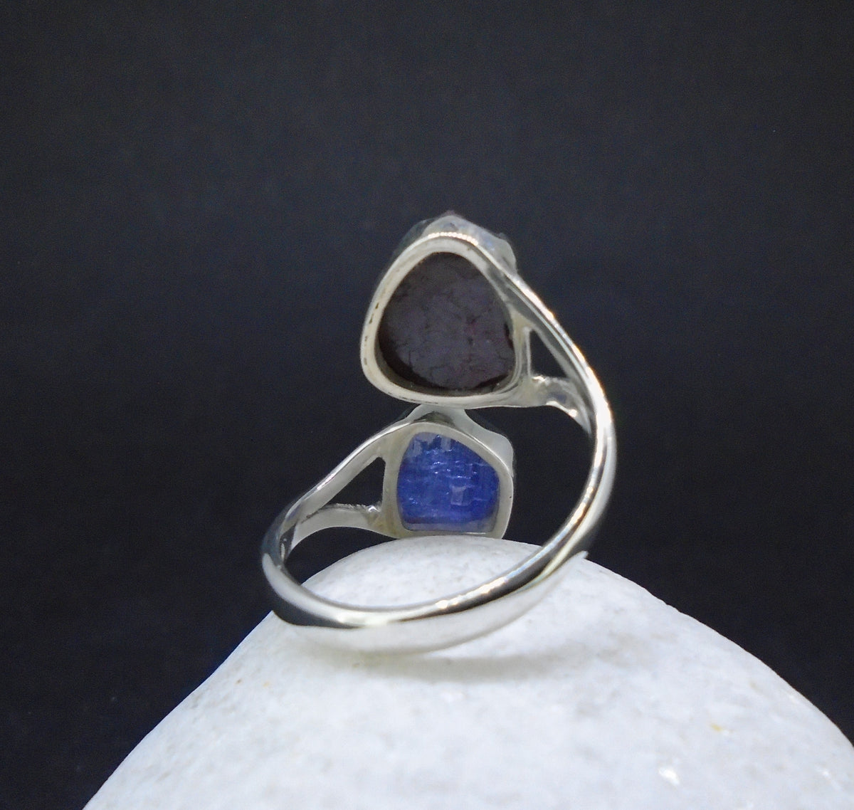 Spessartine Garnet & Blue Kyanite Sterling Silver Adjustable Ring