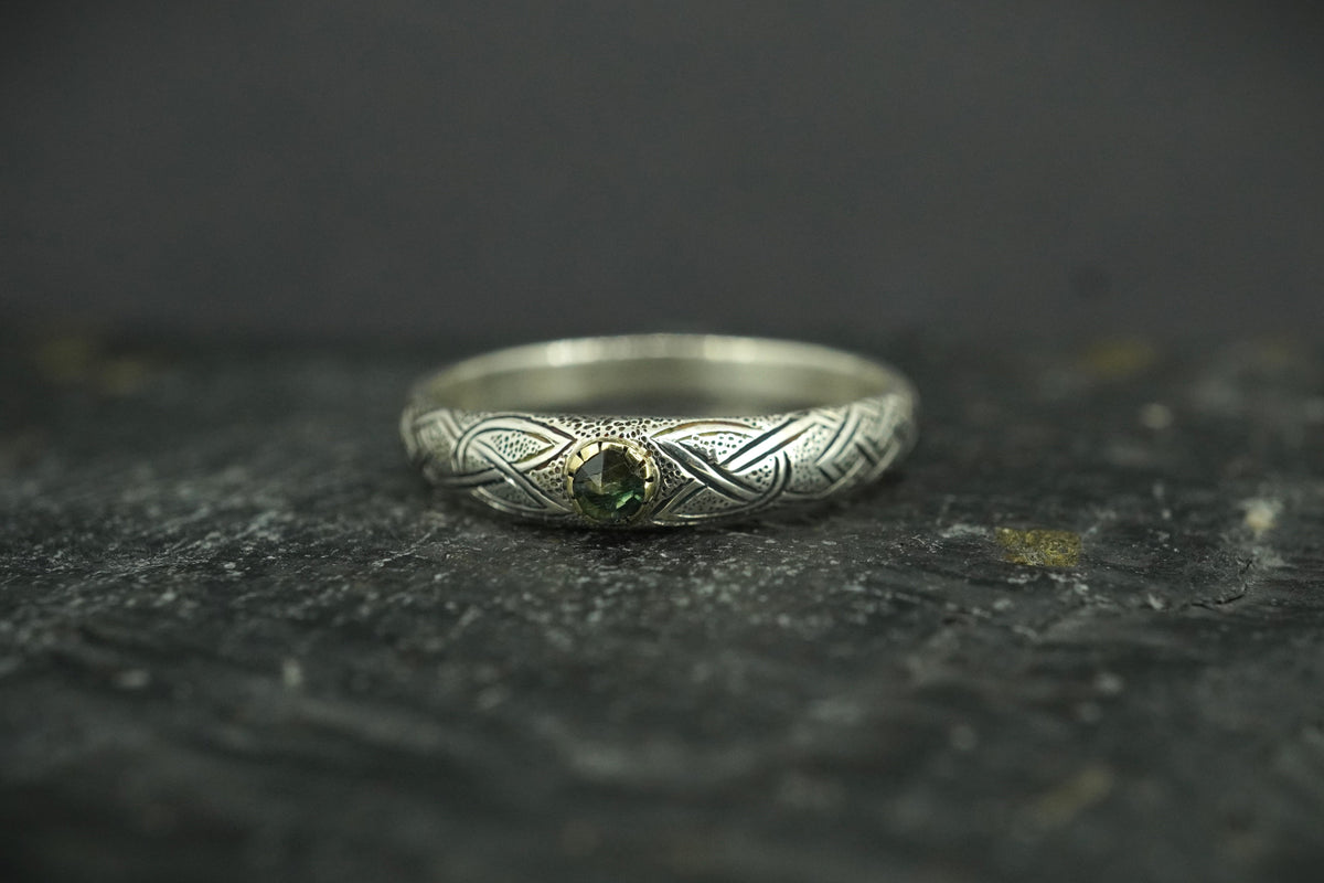 Scottish Sapphire with Sterling Silver Hand Carved Celtic Ring
