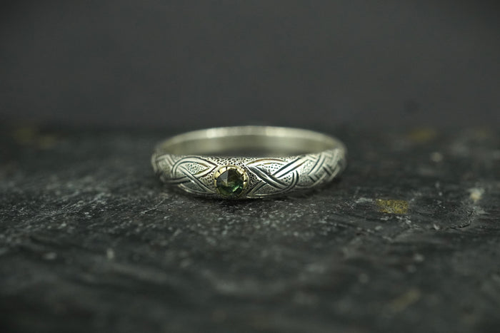 Scottish Sapphire with Sterling Silver Hand Carved Celtic Ring