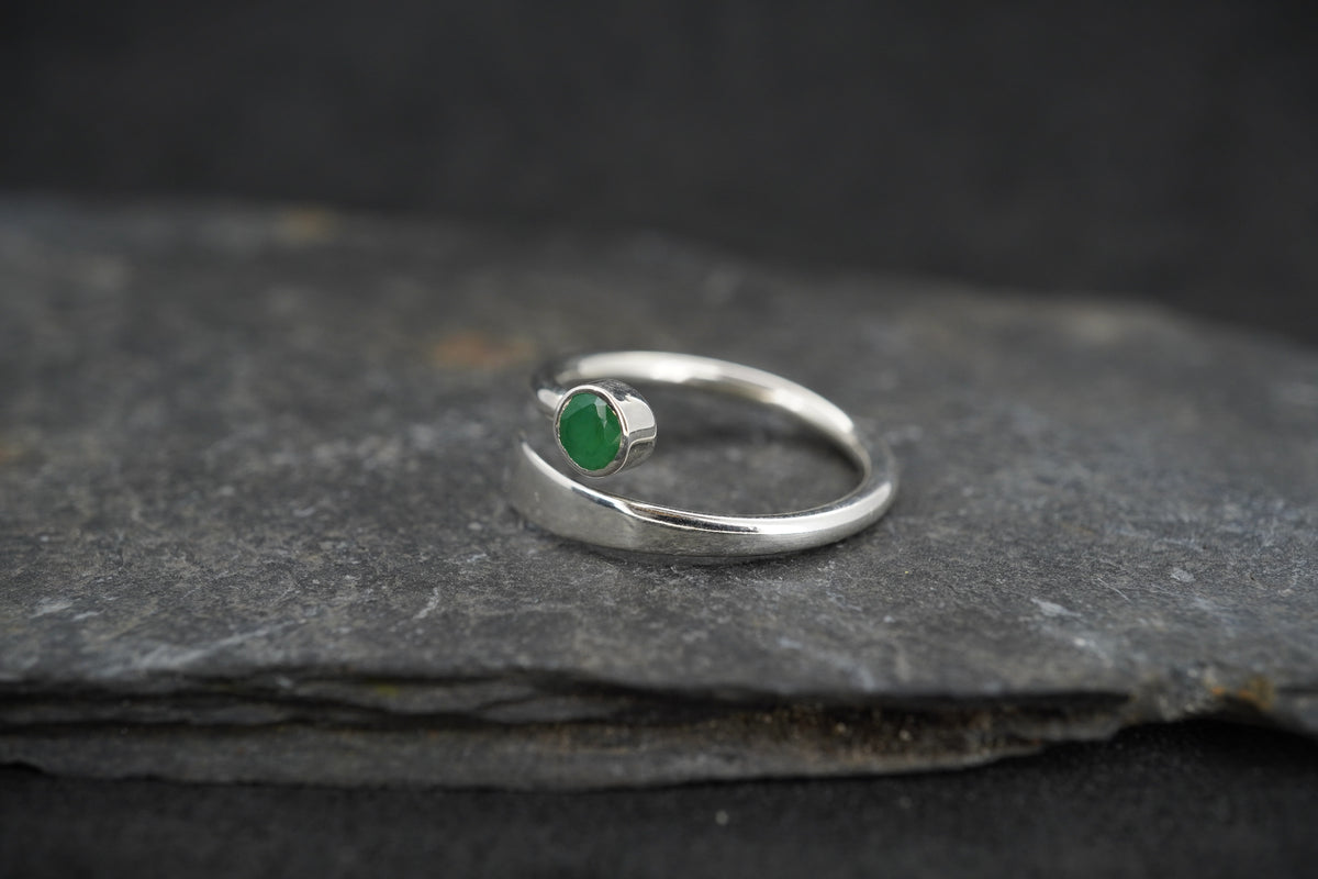 Circle Emerald Sterling Silver Wrap Ring
