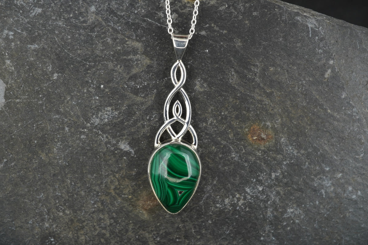 Malachite Sterling Silver Celtic Pendant