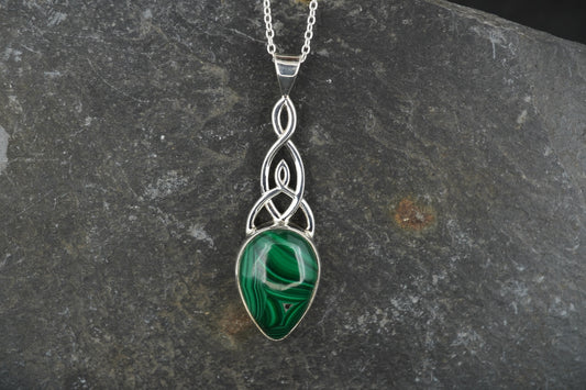 Malachite Sterling Silver Celtic Pendant