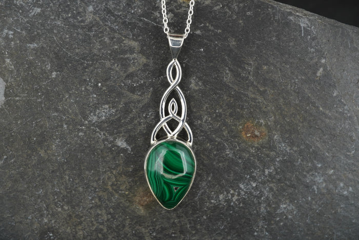 Malachite Sterling Silver Celtic Pendant
