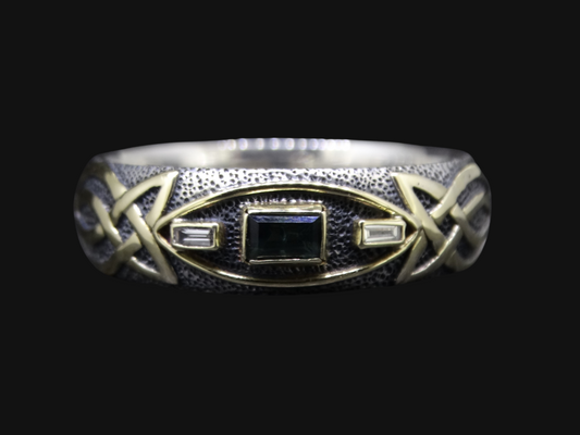 Ornate Scottish Sapphire and Diamond with Scottish Gold Celtic Ring