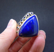 Lapis Lazuli & Sapphire Sterling Silver & 18ct Gold Ring, Size X