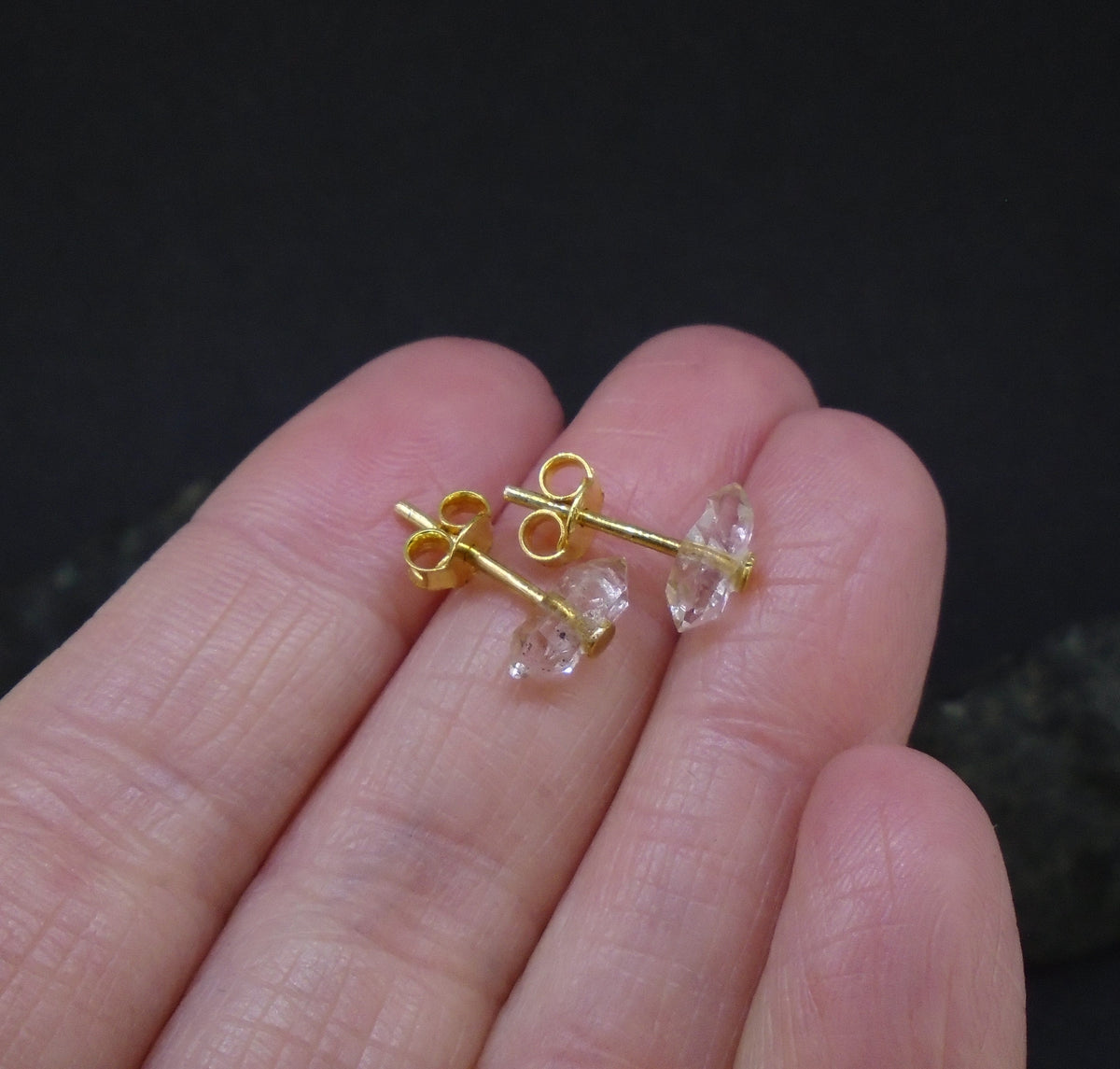 Herkimer Diamond Gold Plated Sterling Silver Studs