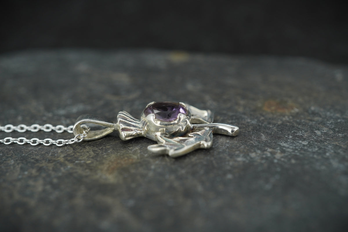 Amethyst Thistle Sterling Silver Pendant & Earrings Set