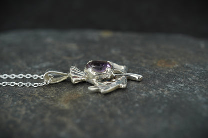 Amethyst Thistle Sterling Silver Pendant & Earrings Set
