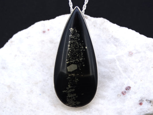 Swiss Pyrite in Black Slate Sterling Silver Pendant