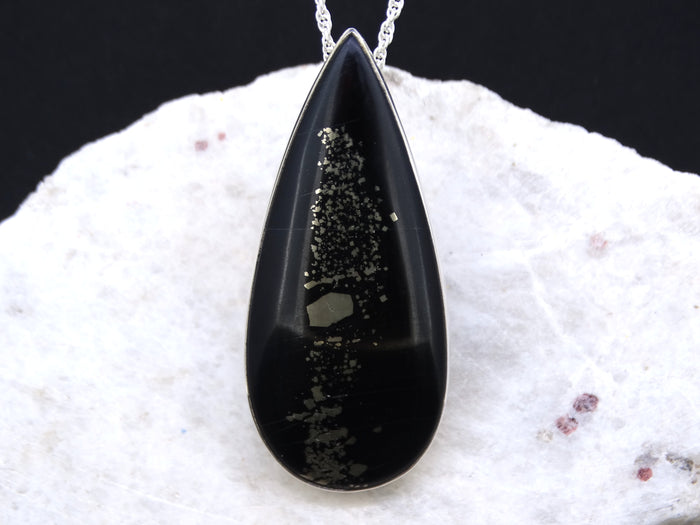 Swiss Pyrite in Black Slate Sterling Silver Pendant