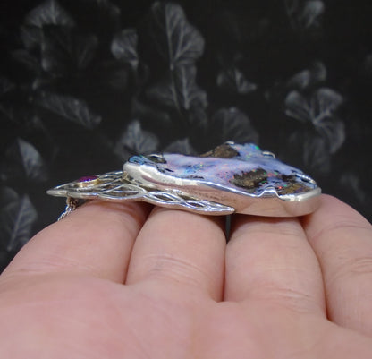 Boulder Opal  & Rose Sapphire Sterling Silver Celtic Pendant