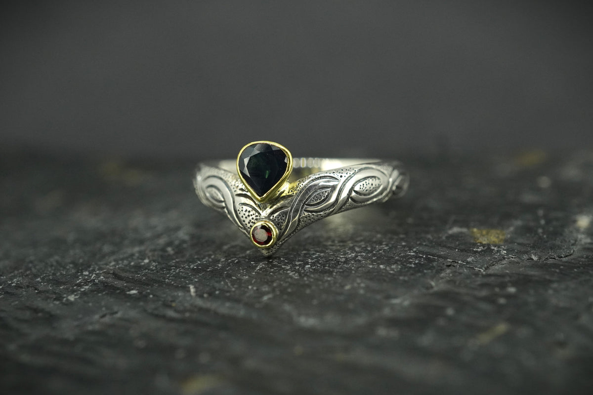 Scottish Sapphire & Elie Ruby Ring with Scottish Gold & Sterling Silver