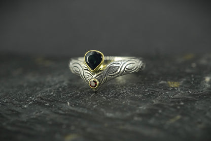 Scottish Sapphire & Elie Ruby Ring with Scottish Gold & Sterling Silver