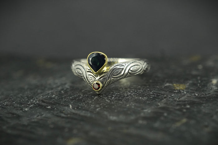 Scottish Sapphire & Elie Ruby Ring with Scottish Gold & Sterling Silver