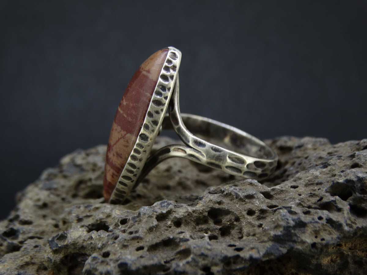 Arthur's Seat Jasper Hammered Sterling Silver Ring