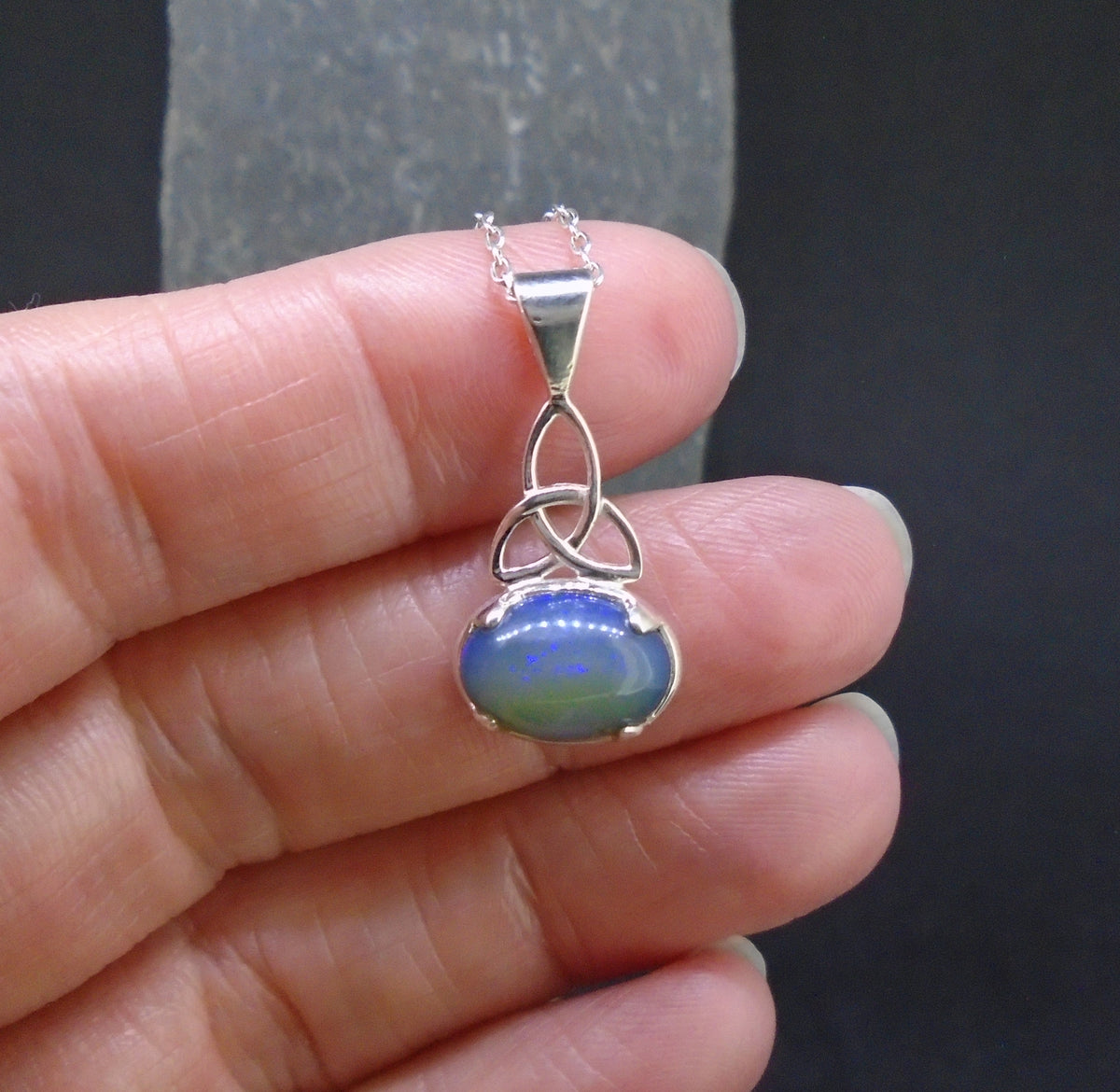 Welo Opal Sterling Silver Celtic Pendant