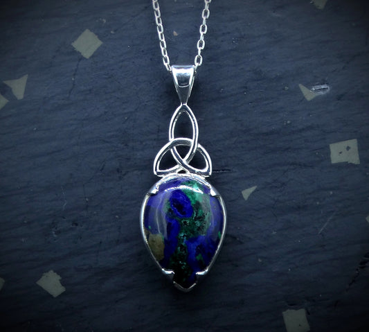 Azurite Malachite Sterling Silver Celtic Pendant