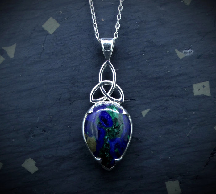 Azurite Malachite Sterling Silver Celtic Pendant