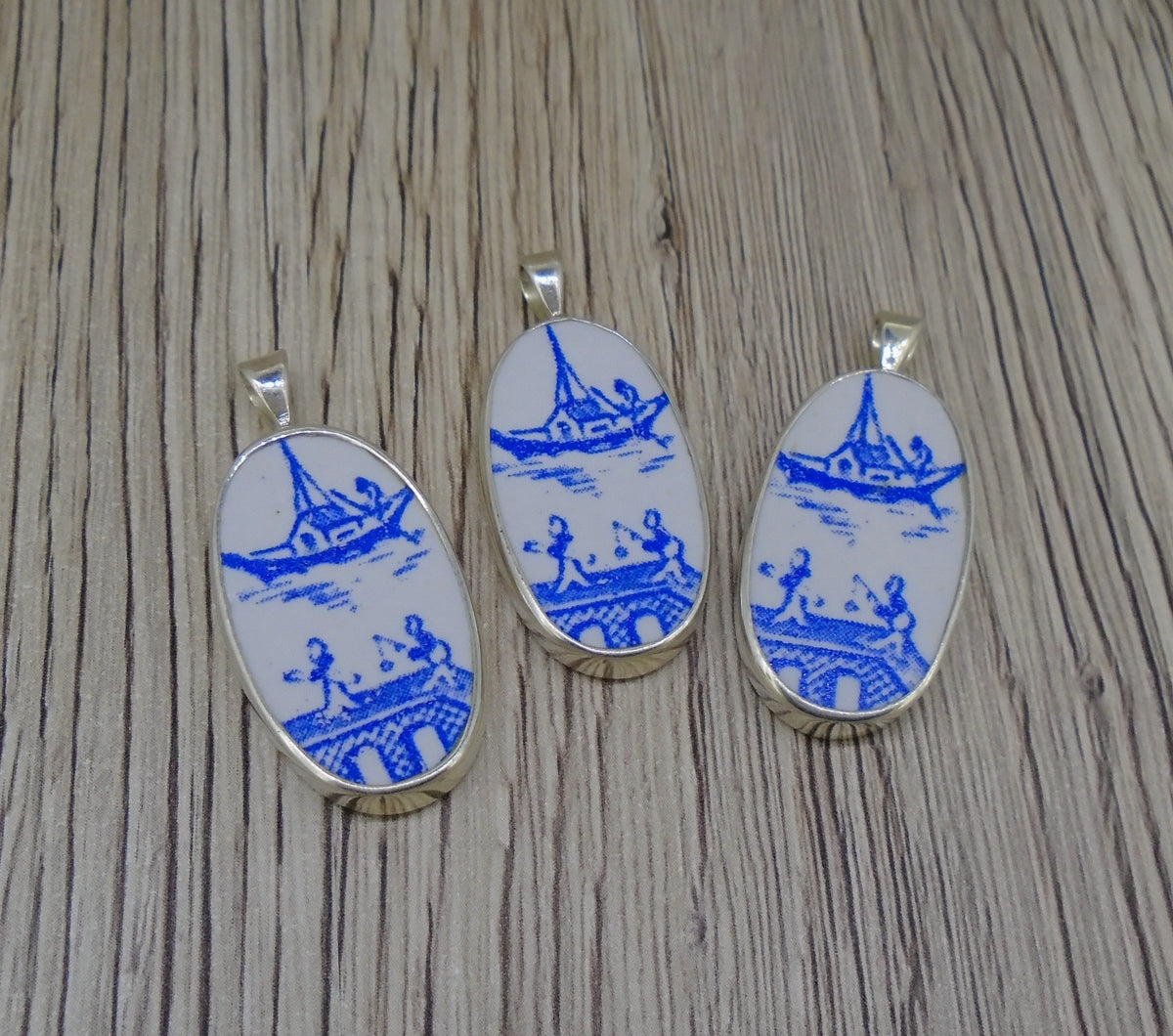 Old Willow Boat & Bridge Sterling Silver Pendant