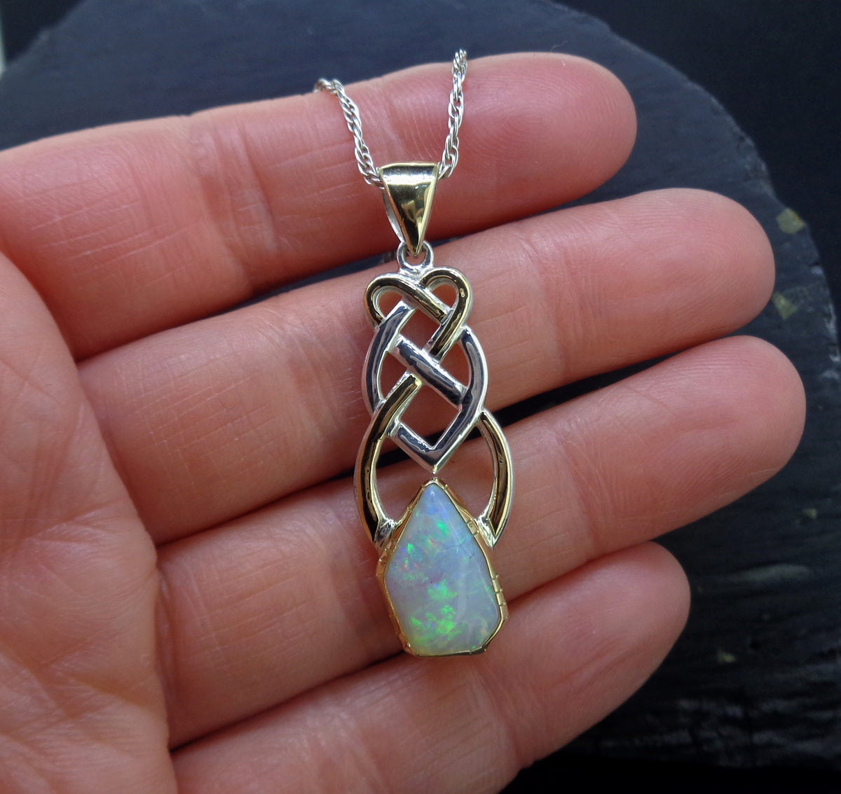 Crystal Opal Sterling Silver & 18ct Gold Pendant