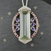 Edinburgh Sea Glass Sterling Silver Faceted Pendant with Peridot and Garnet