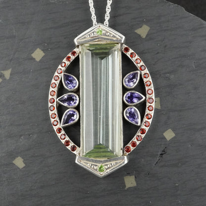 Edinburgh Sea Glass Sterling Silver Faceted Pendant with Peridot and Garnet