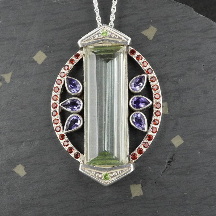 Edinburgh Sea Glass Sterling Silver Faceted Pendant with Peridot and Garnet