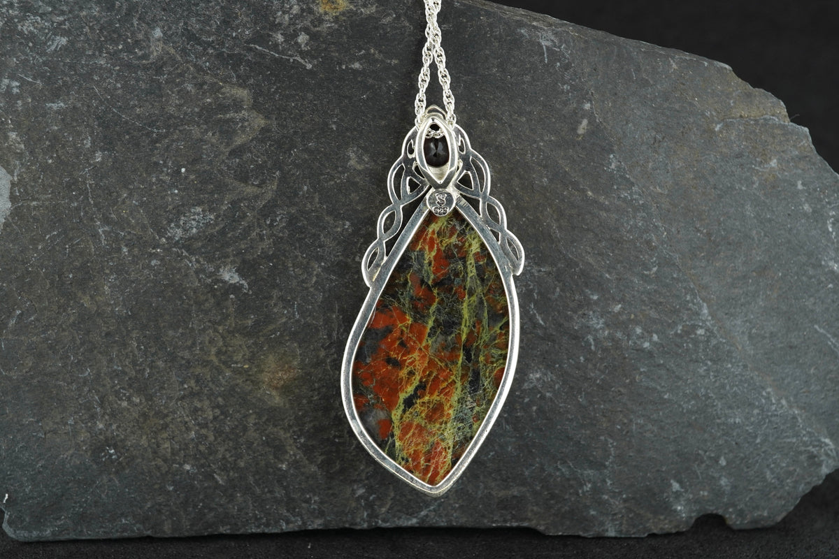 Scottish Lewisian & Pyrope Garnet Sterling Silver Pendant