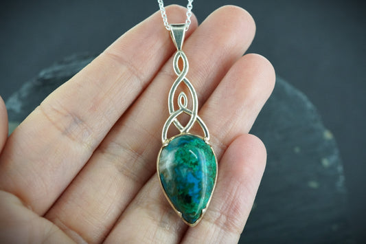 Chrysocolla & Malachite Sterling Silver Celtic Pendant