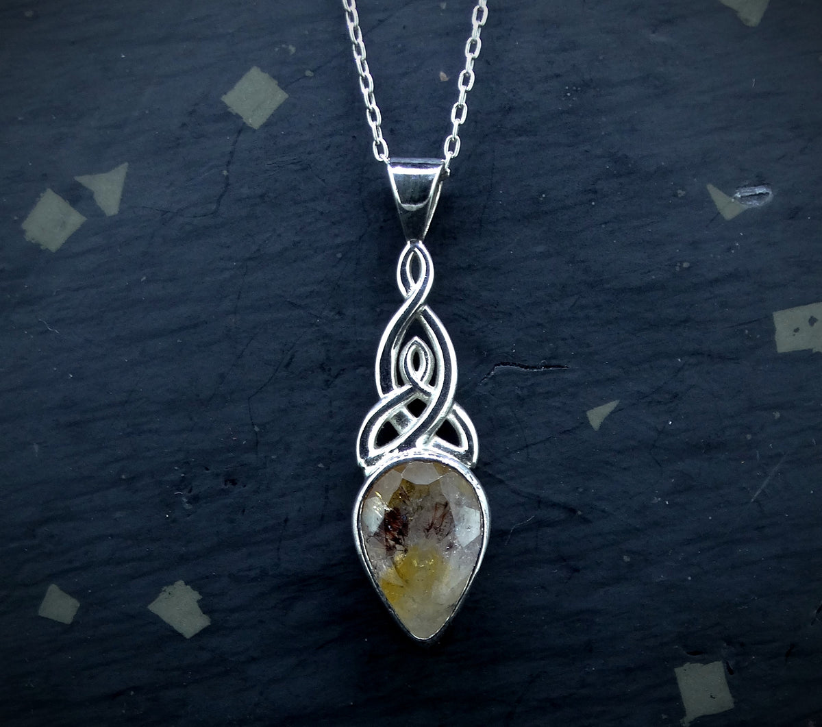 Lemon Citrine Sterling Silver Celtic Pendant