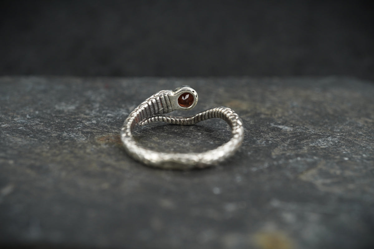Round Garnet Sterling Silver Serpent Ring