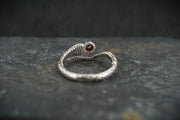 Round Garnet Sterling Silver Serpent Ring