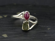 Ruby and Moldavite Sterling Silver Ring