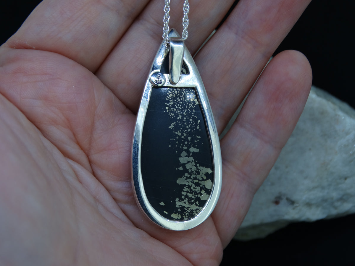 Swiss Pyrite in Black Slate Sterling Silver Pendant