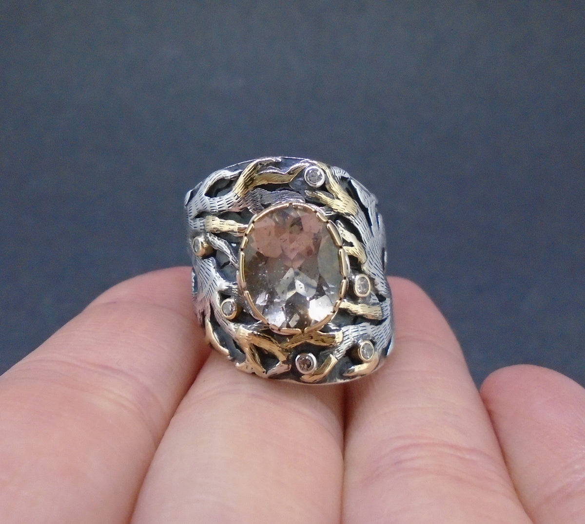 'Freumhan' Perthshire Smoky Quartz & Diamond Scottish Gold & Silver Ring