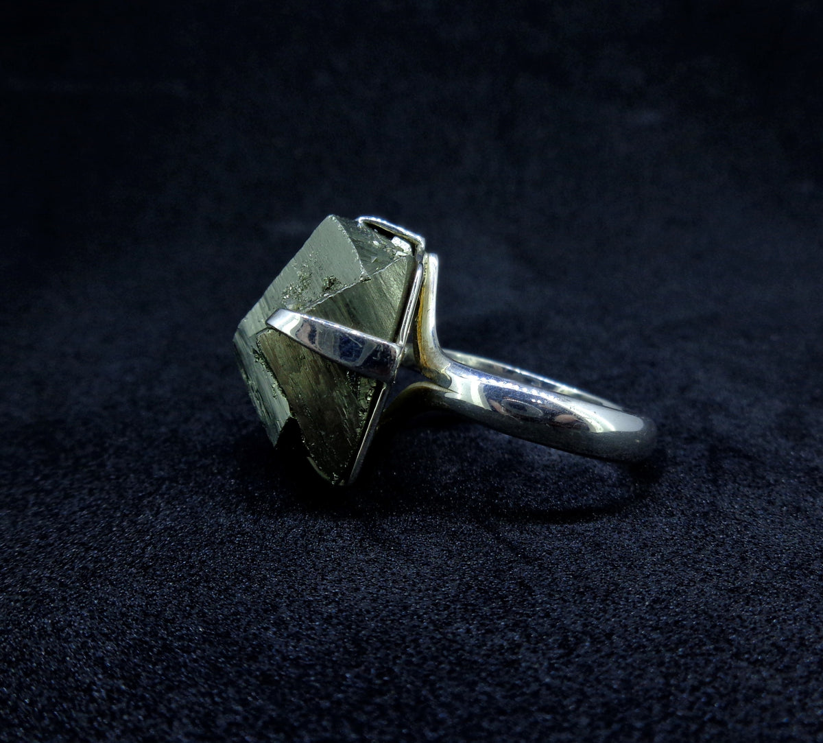 Glittering Iron Pyrite Sterling Silver Ring