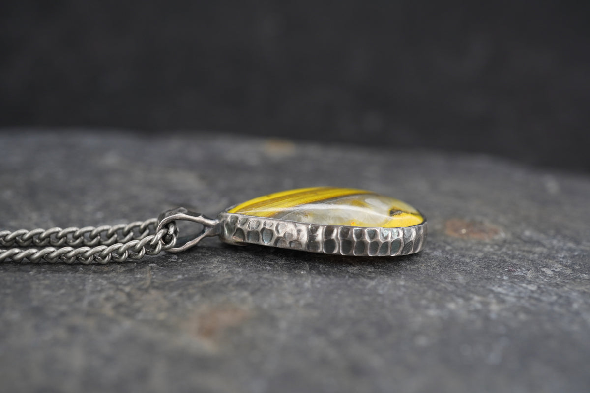 Bumblebee Jasper Hammered Sterling Silver Pendant