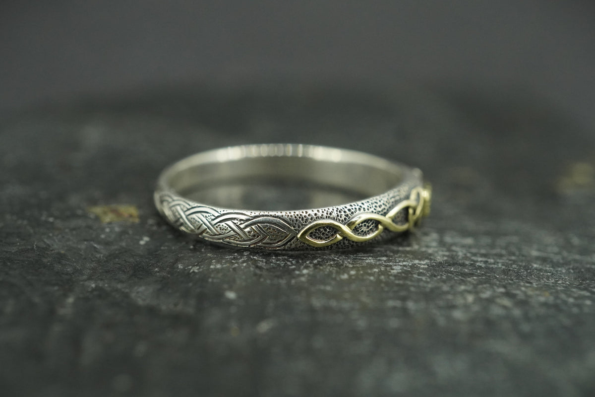 Scottish Sapphire Rough Shard with Scottish Gold Celtic Ring