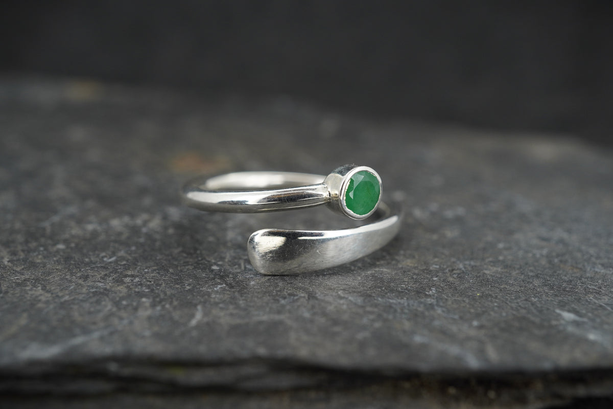 Circle Emerald Sterling Silver Wrap Ring