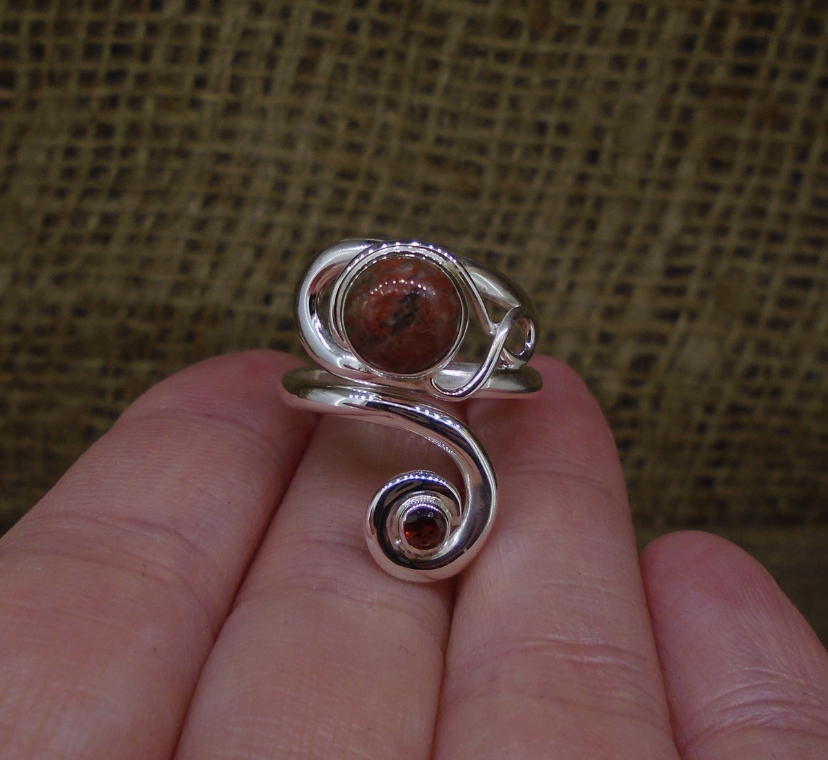Lewisian & Garnet Celtic Twist Sterling Silver Ring