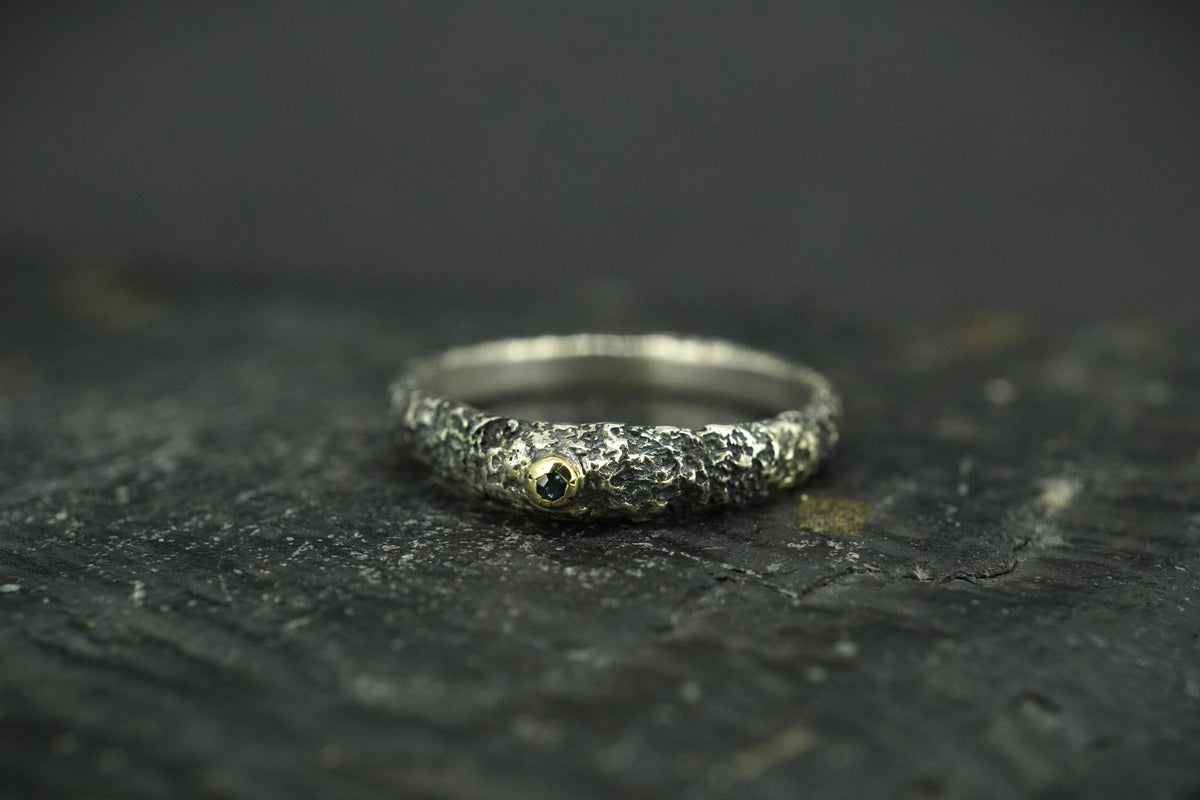 Scottish Sapphire Textured Celtic Ring with Sterling Silver & Scottish Gold