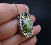 'Eilean Naomh' Iona Marble & Tourmaline, on a Scottish Gold & Silver Pendant