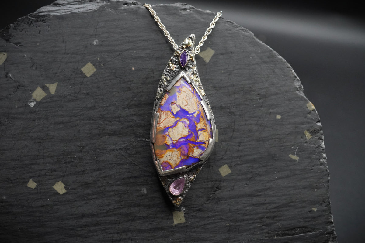 Yowah Nut Opal with Sapphire & Tanzanite Sterling Silver Pendant