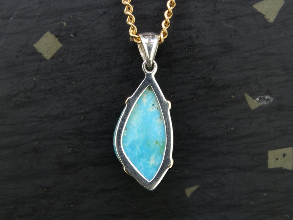 Delicate Rare Cornish Turquoise 18ct Gold and Diamond Pendant