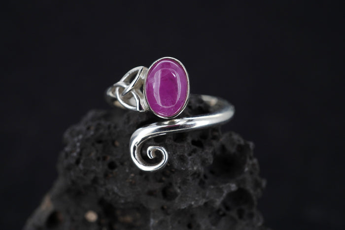 Natural Pink Ruby Sterling Silver Celtic Ring