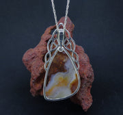 Arizona Fire Agate & Garnet Sterling Silver Celtic Pendant