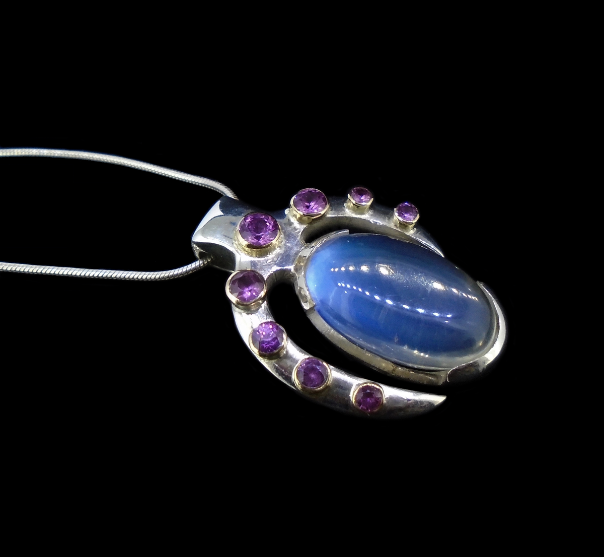 Sri Lankan Moonstone & Rose Sapphire Sterling Silver Pendant