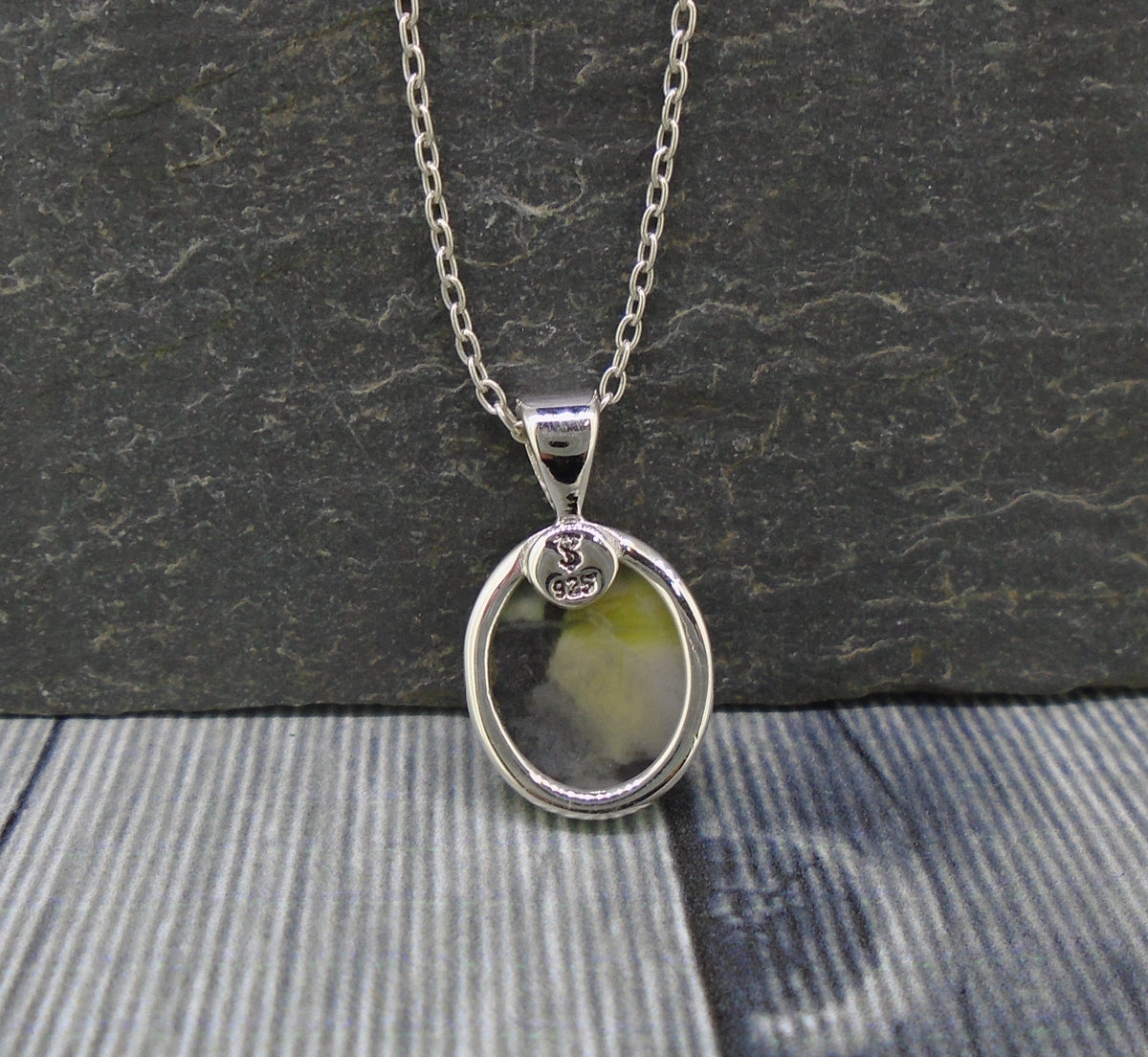 Dainty Skye Marble Sterling Silver Oval Pendant