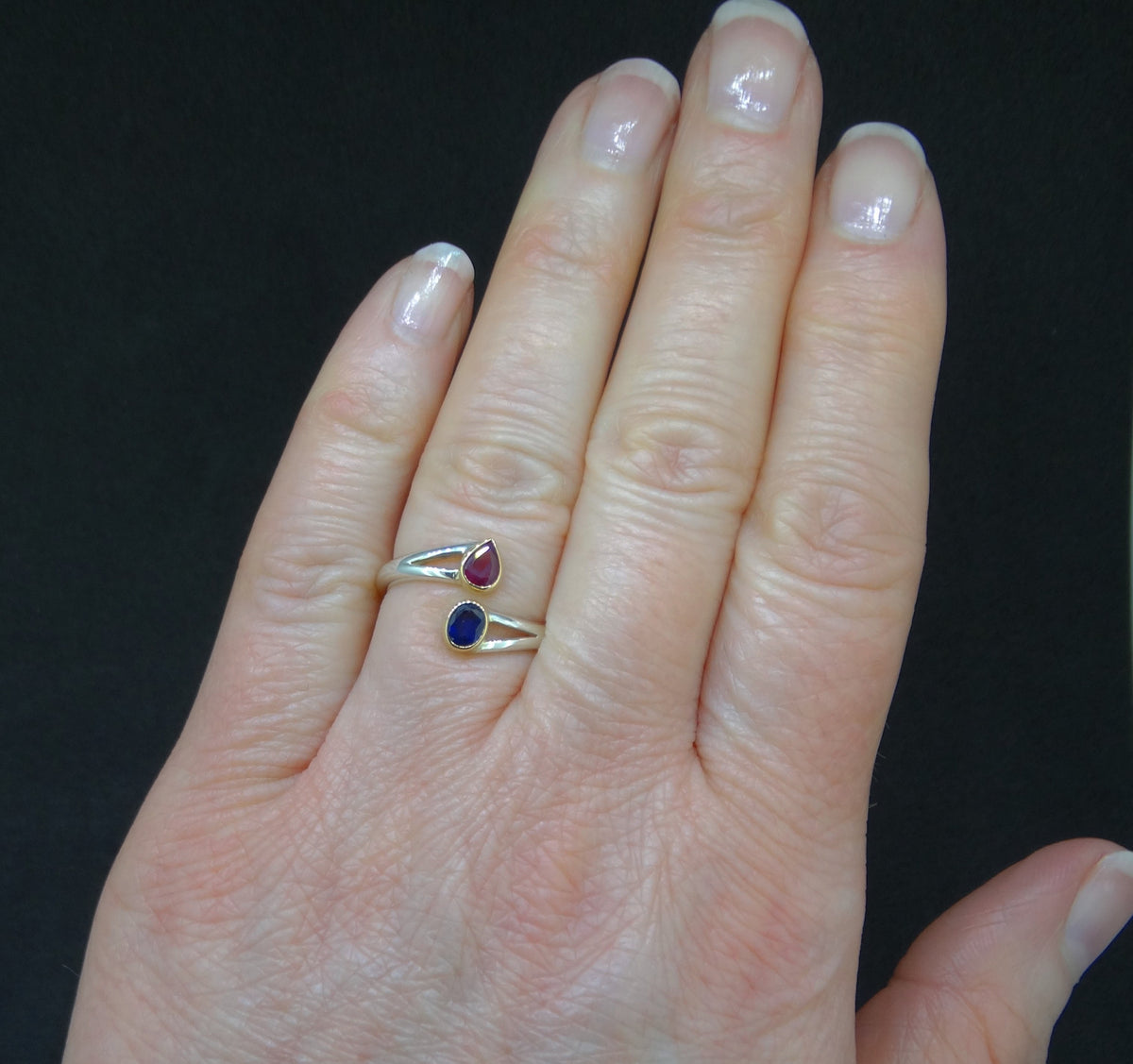 Pink & Indigo Sapphire 18ct Gold & Sterling Silver Ring